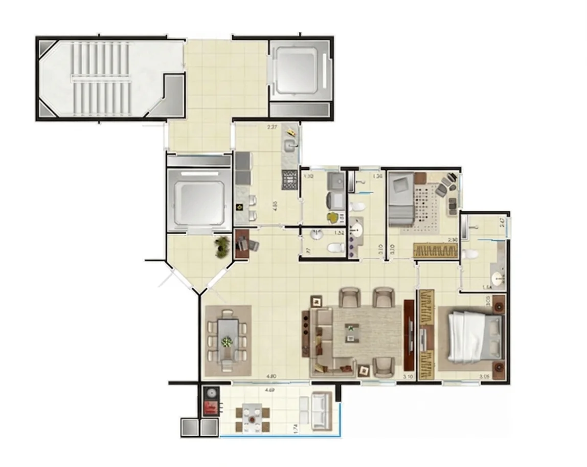 Planta do apartamento de 94 m² no Grand Raya Torre Nature
